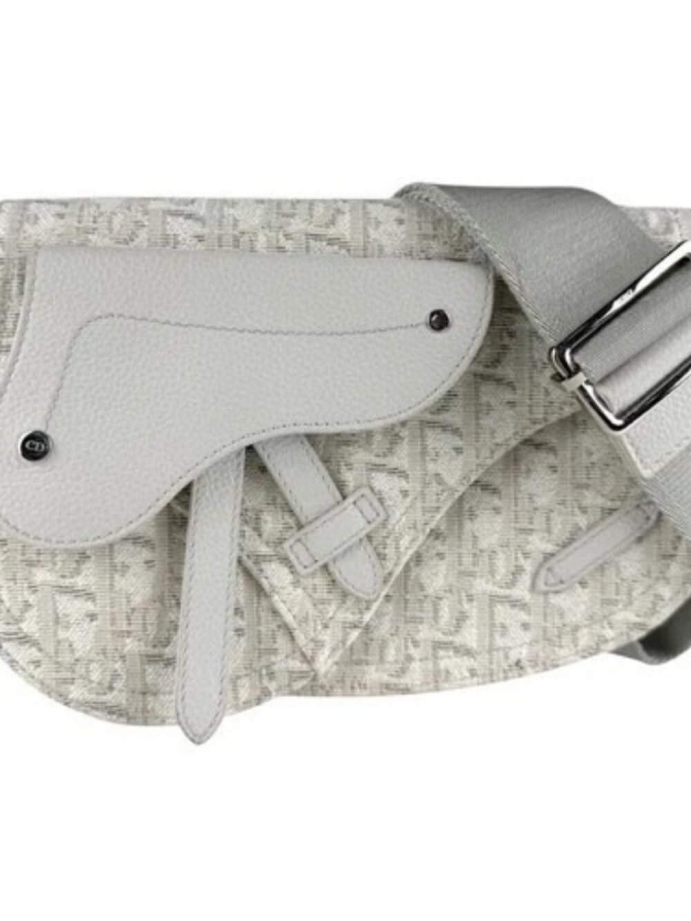Auth Christian Dior Saddle Bag Shoulder Bag Light Gray Canvas/Leather - z10038